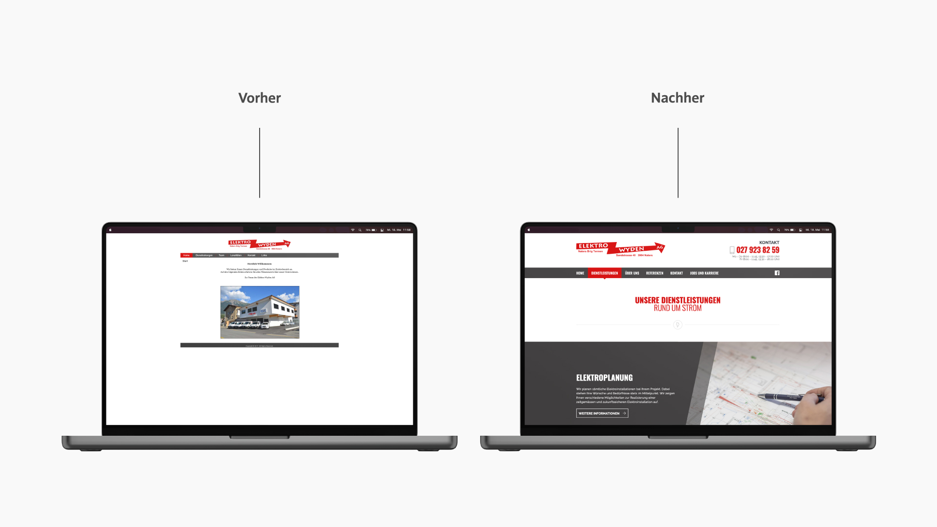 Vergleich Relaunch Webseite Elektro Wyden AG